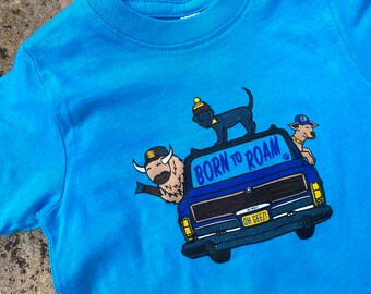 Born to Roam Toddler Tee - Buffalo, Puppy & Wagoneer Turquoise T-shirt