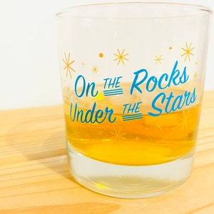 On the Rocks Under the Stars Whiskey Glass by Oh Geez Design Whiskey Rocks Glass Bourbon Glass Retro Starburst Whisky Rocks Glass image 2