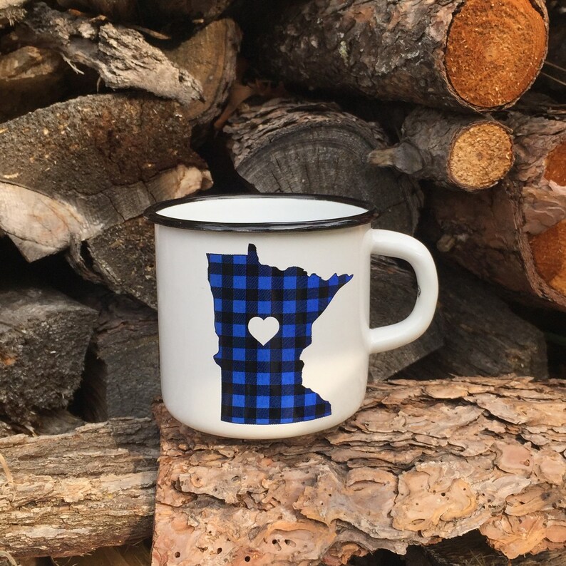 Camping Mug Minnesota Flannel Enamel Camp Mug Minnesota Flannel Love Enamelware Minnesota Coffee Mug Backpacking Mug by Oh Geez Desig image 1