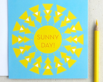 Sunny Day Thinking of You Card - Sunshine Geometric Square Any Occasion Greeting Card