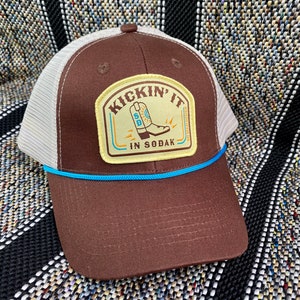 Kickin It in SoDak Snapback Rope Hat by Oh Geez Design South Dakota Western Patch Trucker Hat Brown Retro SoDak Cowboy Boot Rope Hat image 9