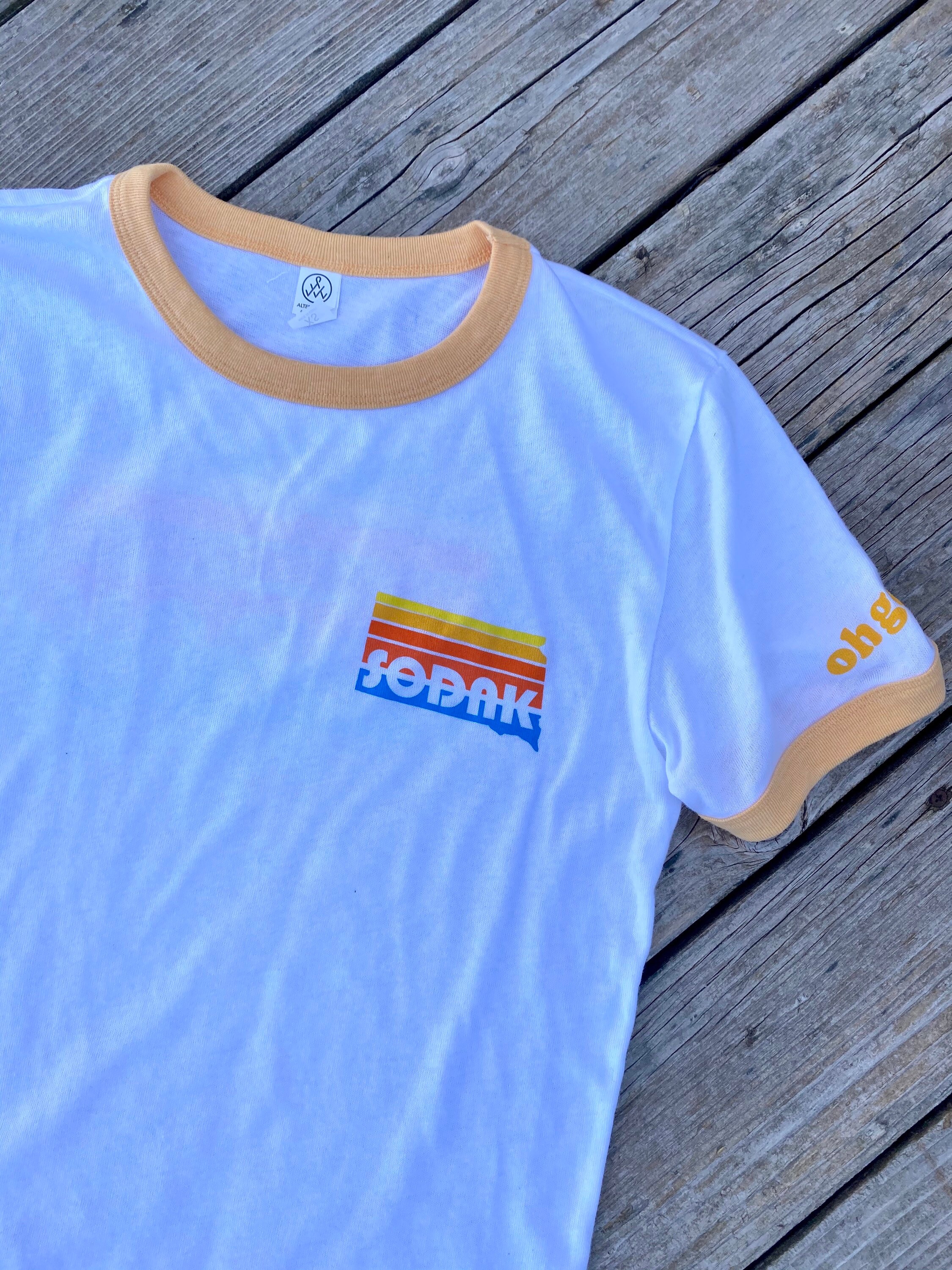 Sodak Sunset White and Yellow Ringer T-shirt - South Dakota