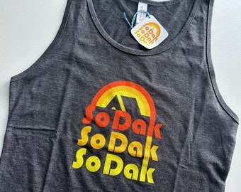 Unisex Mens Tank Top SoDak Gray Tank - South Dakota Heather Dark Gray Tank - SoDak Retro Camping Unisex Tank Top by Oh Geez! Design