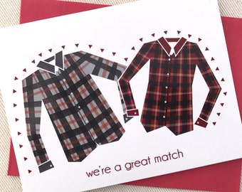 Valentines Day Card -  We're a Great Match Flanneltine Valentine Card - Matching Flannel Shirt Valentine