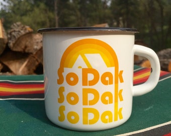 Camping Mug South Dakota - Enamel Camp Mug So Dak retro - Enamelware South Dakota Coffee Mug by Oh Geez Design