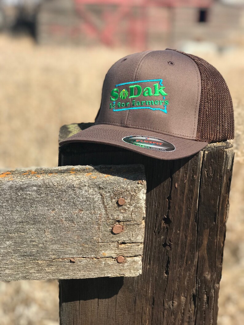 SoDak is for Farmers Brown Trucker Cap SoDak South Dakota is for Farmers Retro Fitted Baseball Hat EmbroideredFarming Cap Oh Geez Design image 2