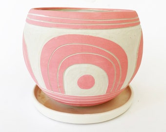 Pink Carved Planter w Tray Made to Order