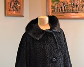 Coat Faux Persian Lamb Fur,Real Mink Collar ,Thick Lovely Satin Lining,Size 40 quot chest, Borre Styled by Sportowne , Vintage GLAM CHIC