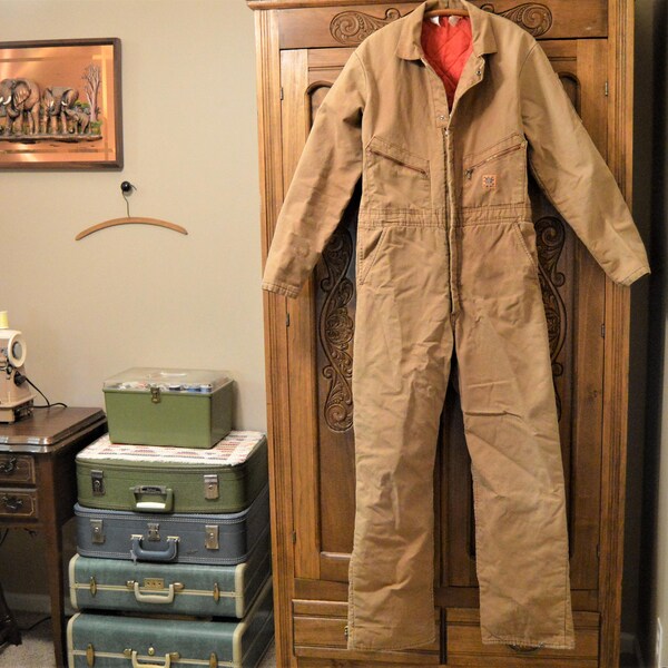 Coveralls VTG Wrangler Big Ben Workwear khaki Canvas Jumpsuit  Size M 38/40  Insulated Fully Quilted Lined ,Made in USA ,Blue Bell INC.