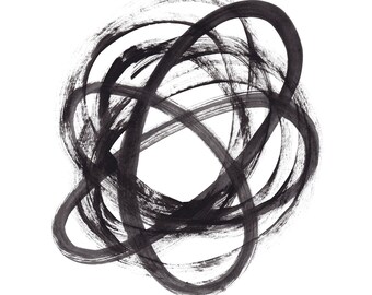 Abstract Painting Cycles 005 - Minimalist Black and White Art on Paper