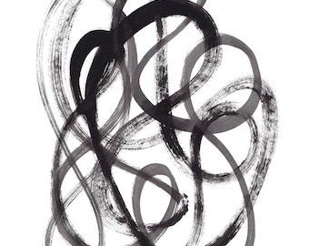 Abstract Painting Cycles 002 - Minimalist Black and White Art on Paper