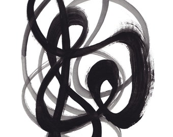 Abstract Painting Cycles 007 - Minimalist Black and White Art on Paper
