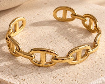 Ankerkettingarmband, goudkleurig scheepsgaas, roestvrij staal