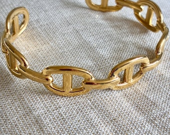 Bracelet jonc chaîne d'ancre, maille marine couleur or, acier inoxydable