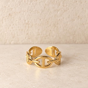 Marine mesh ring, goudkleurig, verstelbaar, roestvrij staal