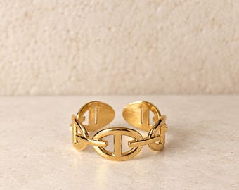 Bague maille marine, couleur or, ajustable, acier inoxydable