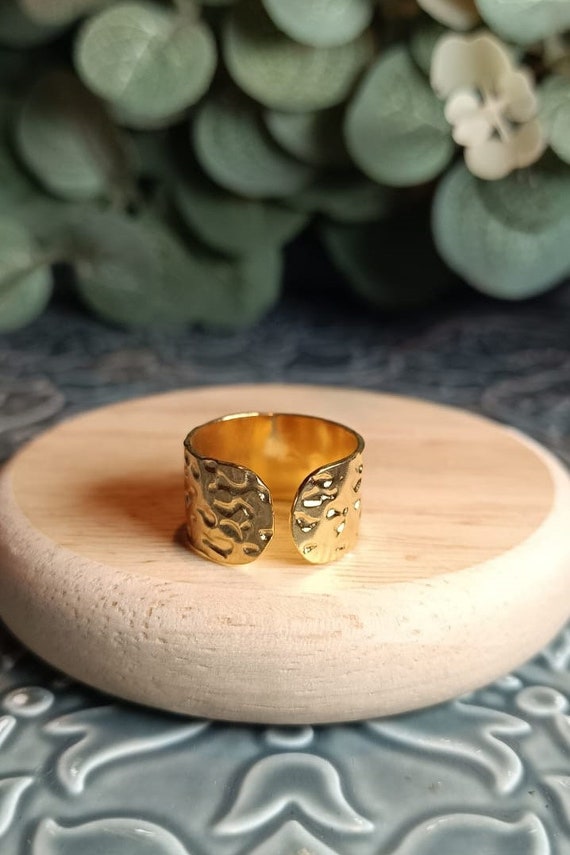 Bague breloque menotte, couleur or, ajustable, acier inoxydable