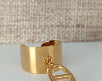 Bague breloque maille marine, couleur or, ajustable, acier inoxydable