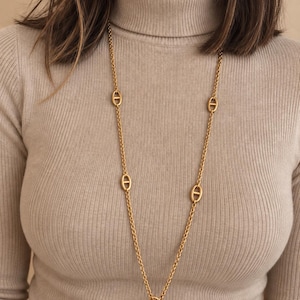 Extra lange halsketting, marineketting, T-sluiting, goudkleurig, verstelbaar, roestvrij staal