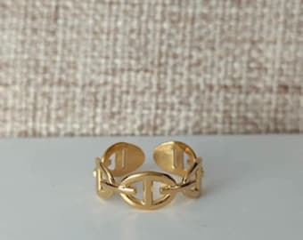 Bague maille marine, couleur or, ajustable, acier inoxydable