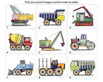 Construction Truck Art Prints, Truck Boy Room Decor for a Baby or Big Boy Room