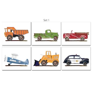 Transportation art prints, 8 x 10 unframed, Vintage vehicles Retro Style Room Wall Decor, Boys Art