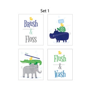 Safari Splash Bathroom Wall art prints,for kids shower decor-zoo animals art