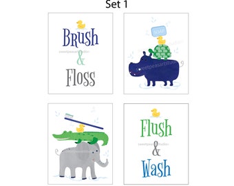 Safari Splash Bathroom Wall art prints,for kids shower decor-zoo animals art