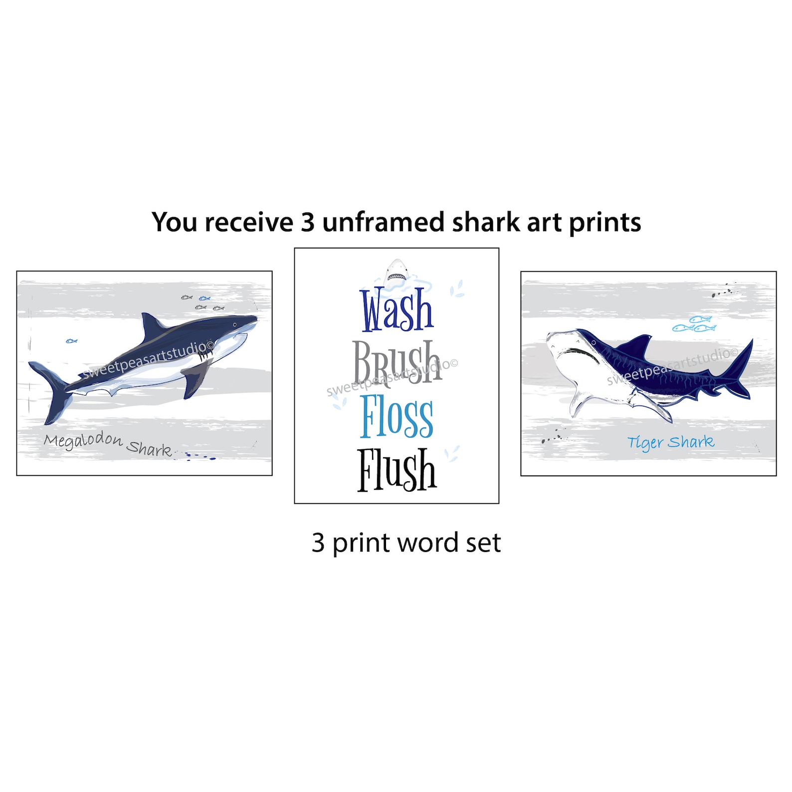 Shark bathroom art prints Bathroom Rules Decor Flush Brush Etsy