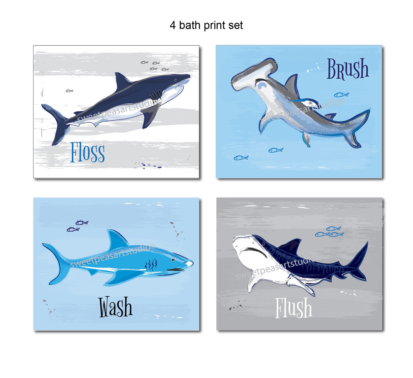 Shark bathroom art prints Bathroom Rules Decor Flush Brush Etsy