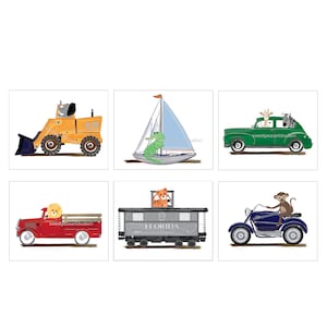 Transportation art prints, Vintage Vehicles and Cute Safari Animal Art