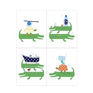 Alligator Bath Art for Kids Bathroom Decor, Wash, Brush, Wall Decor of Soap & Toothbrush