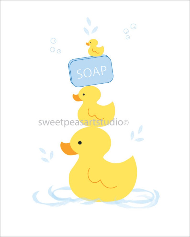 Yellow Ducky Bathroom Duck Wall Art Prints for Kids Rubber Etsy