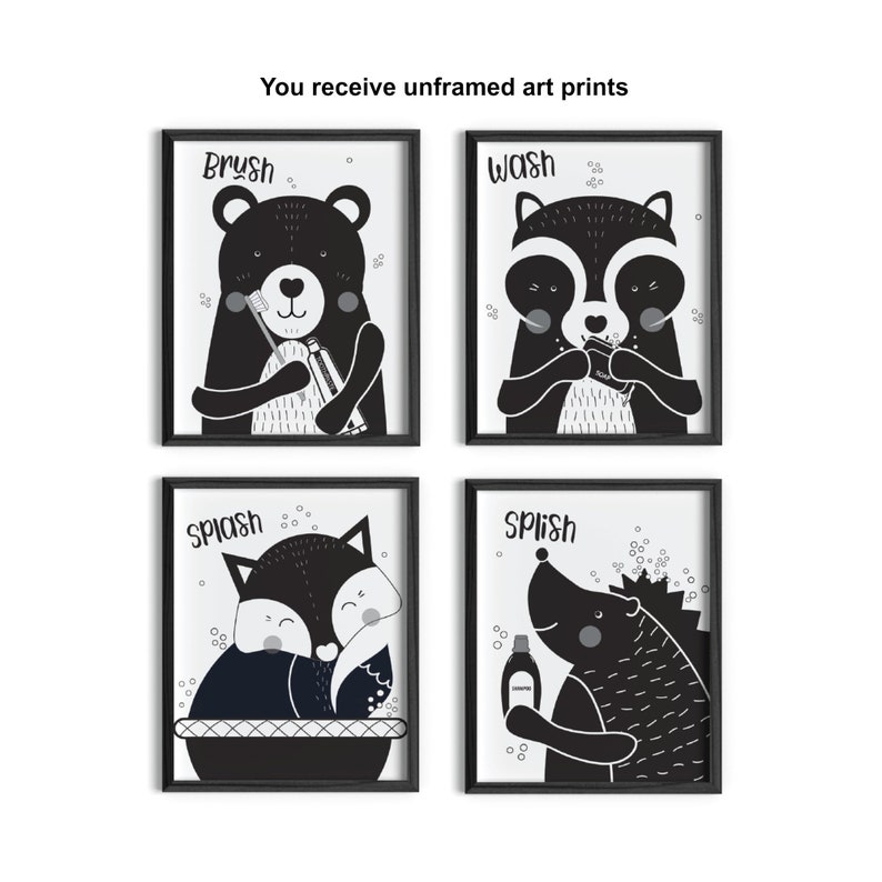 Woodland Bathroom Set Wall Art for Kids Forest Friends Decor Etsy