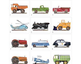 Transportation Art for boys nursery room vintage vehicle Wall Decor,42 options