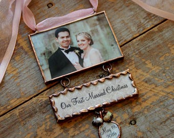 Custom Photo Christmas Ornament – Newly Engaged, First Married