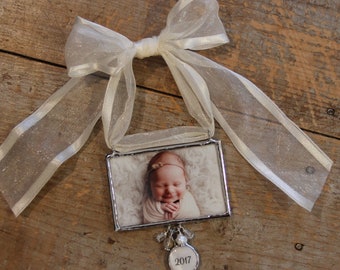 Custom Photo Keepsake Ornament, Personalized Pet Memorial, Mother of Pearl Charm