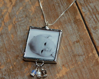 Soldered Glass Custom Photo Pendant with birthstones