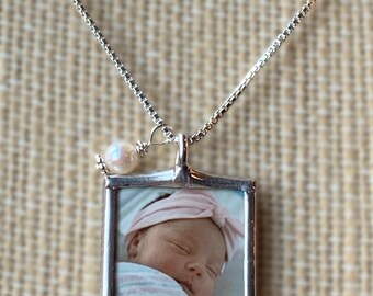 Collar personalizado de plata de ley con foto y colgante doble personalizado.