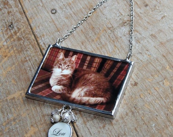 Custom Photo Keepsake Ornament, Pet Memorial, Mother of Pearl Charm