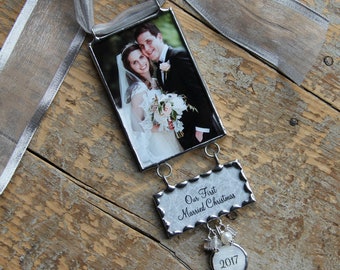 Personalized First Christmas Photo Ornament – Newly Engaged Gift