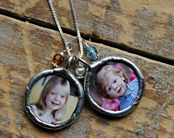 Double Soldered Glass Photo Charm Necklace