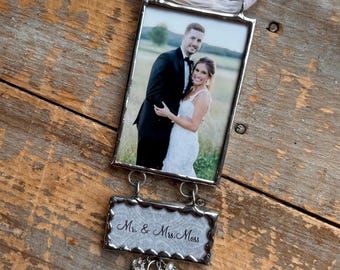First Married Christmas- Newly Engaged -First Married Christmas  as Mr. & Mrs.-Custom Photo Gift-Christmas Ornament-Just Engaged