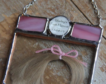 Personalized Baby Hair Keepsake, First Curl Ornament, Stained Glass