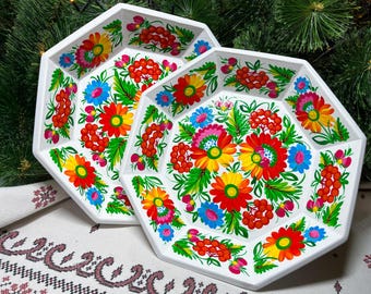 Large Hand-Painted Wooden Plate, Decorative Ukrainian Serving Bowl for Sweets, Nuts, Folk Art Candy Dish, Artisan Kitchen Decor, Home Gift