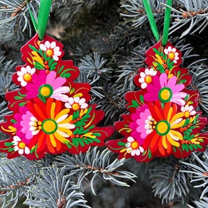 Hand painted Ukrainian Christmas ornament | Handmade wooden Christmas tree ornament | Red christmas tree decoration