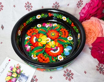 Ukrainian Wooden Decorative Bowl for Candies, Hand-Painted Large Dishes for Nuts, Sweets, Handmade Colorful Bowl for Kitchen & Home Decor