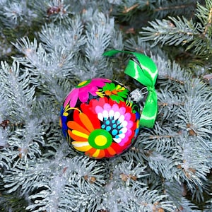 Hand-painted set of Christmas ornaments 4 pcs | Handmade Ukrainian Christmas ornaments 3.2 in | Petrykivka Christmas tree ball ornaments set