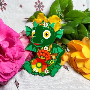 Hand-Painted Dragon Magnet | Petrykivka Folk Art | Ukrainian Handmade Fridge Magnet | Unique Ethnic Gift