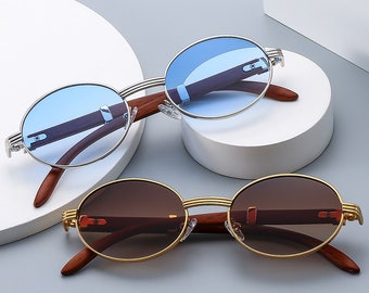 Vintage sans cadre en bois, lunettes de soleil design, manche en bois, lunettes de soleil rétro UV400, lunettes de soleil ovales pour hommes, nuances de lunettes de soleil de luxe